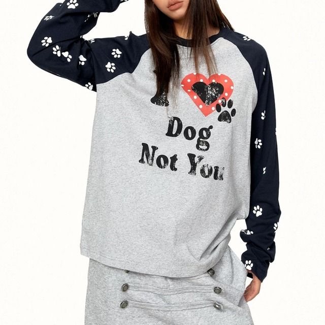 ドッグフットプリントラグランスリーブTシャツ 2col R02653