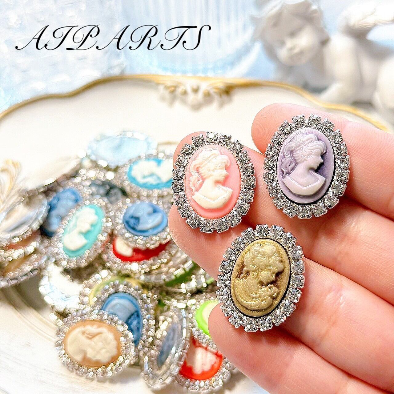 デコパーツ 貼り付け カボション カメオ 真鍮製 ガラスラインストーン