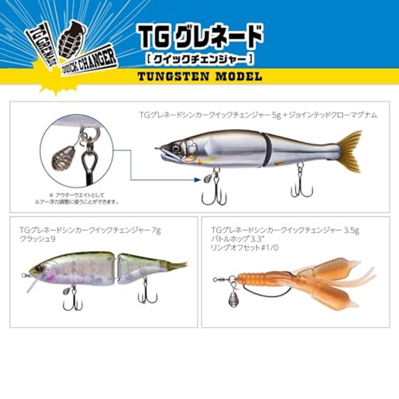 VARIVAS(バリバス) ノガレス シンカー TGグレネード クイックチェンジャー 3.5g(約1/8oz) 3個 タングステン