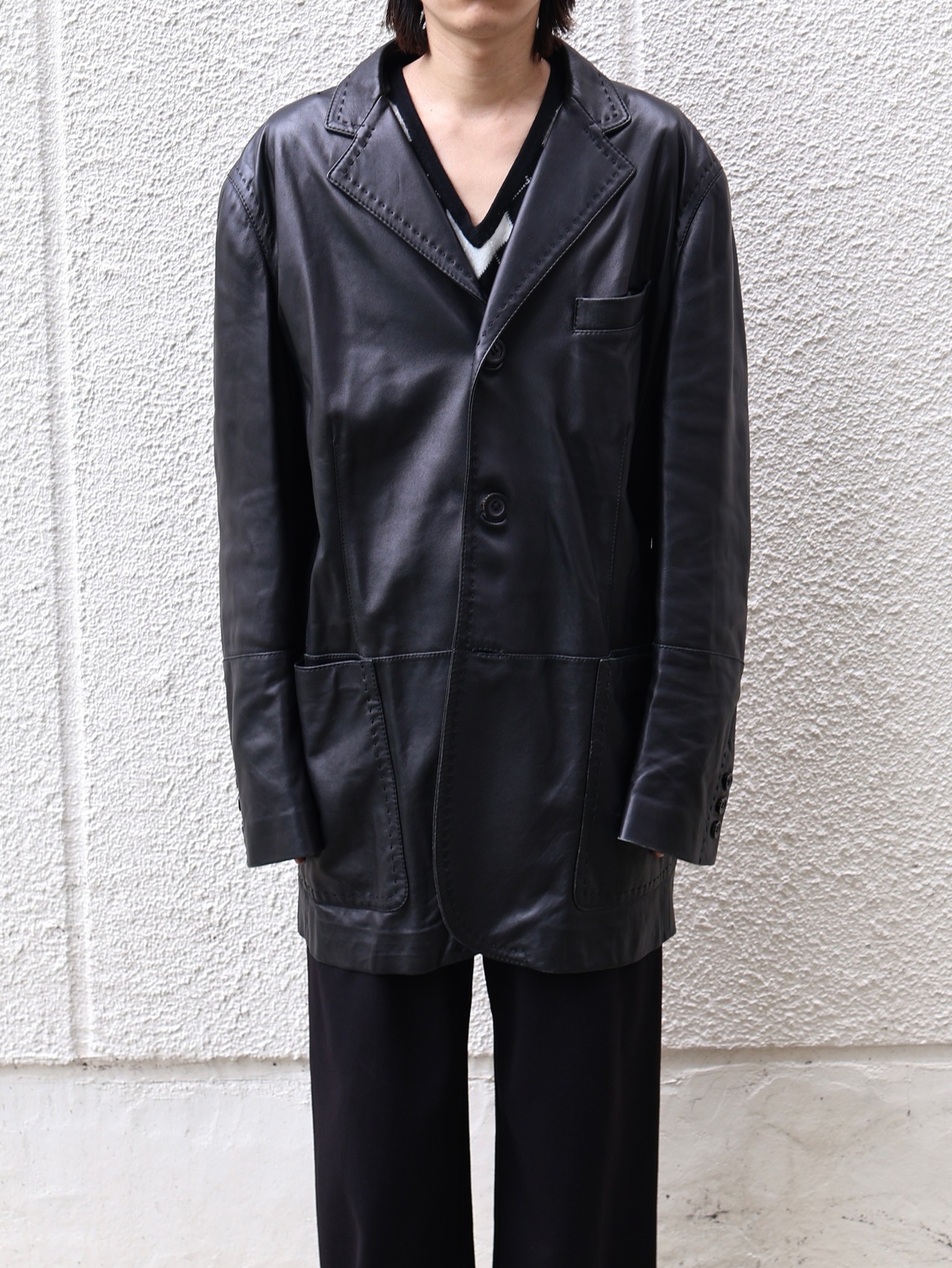 【gianfranco ferre】leather long tailored jacket