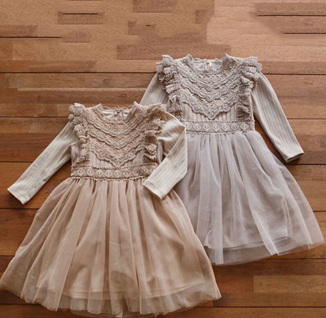 レースニットワンピース》》》》》女の子 チュール ワンピース レース ナチュラル ニット
