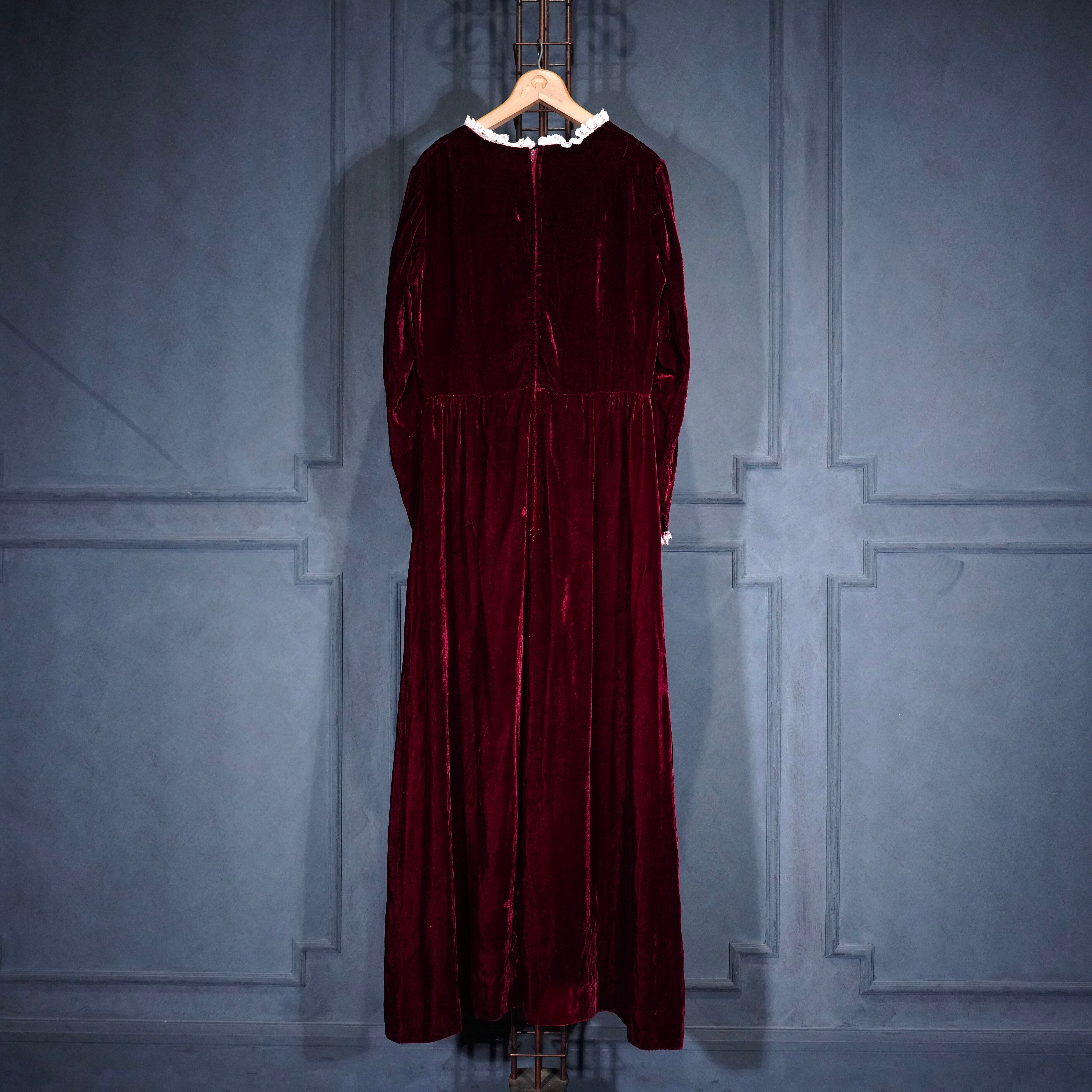 USA VINTAGE アメリカ古着バックリボンレースデザインベロアワンピース USA VINTAGE アメリカ古着バックリボンレースデザインベロアワンピース