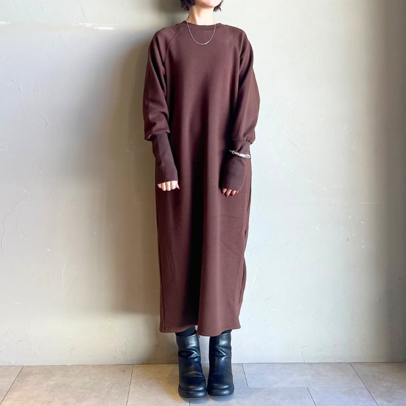 【 CLOCHE 】ロングリブスリーブ裏起毛ワンピース