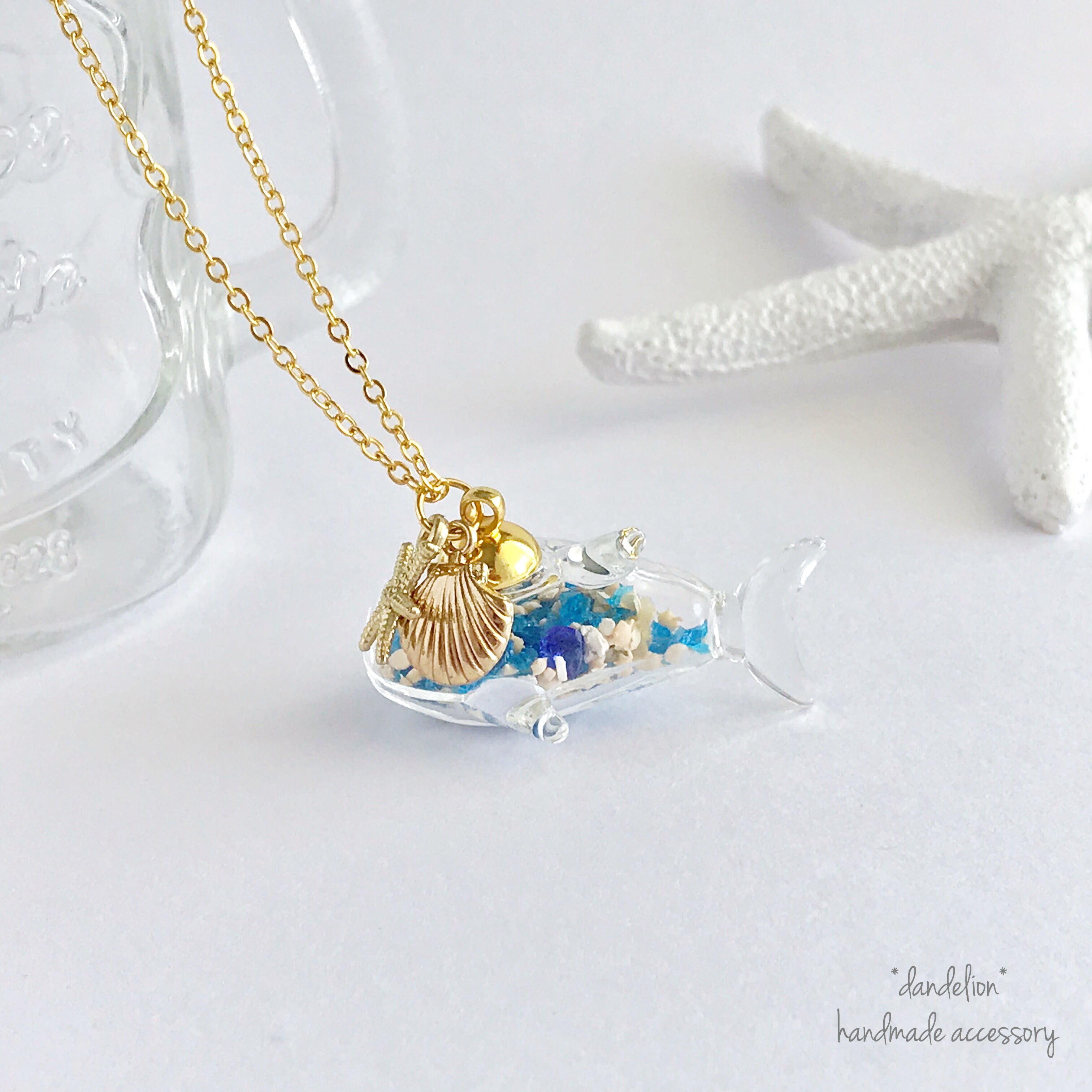 ジンベイザメ 琉球ガラス ネックレス ペンダント 海のジンベイザメネックレス | *dandelion* ガラスドームやハー