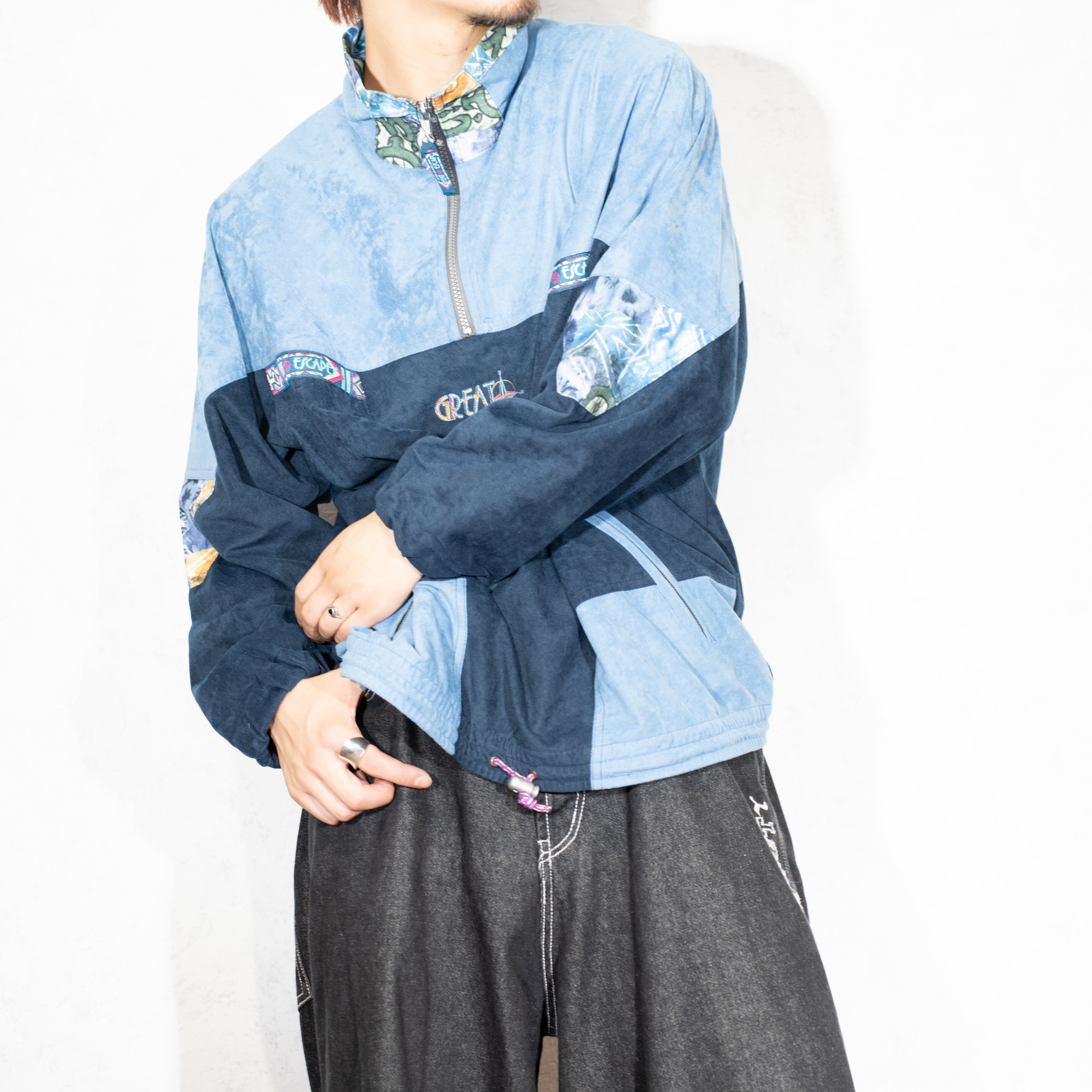EU VINTAGE GREAT ESCAPES GETEX90 FAKE SUEDE HALF ZIP PULL EU VINTAGE GREAT ESCAPES GETEX90 FAKE SUEDE HALF ZIP PULL