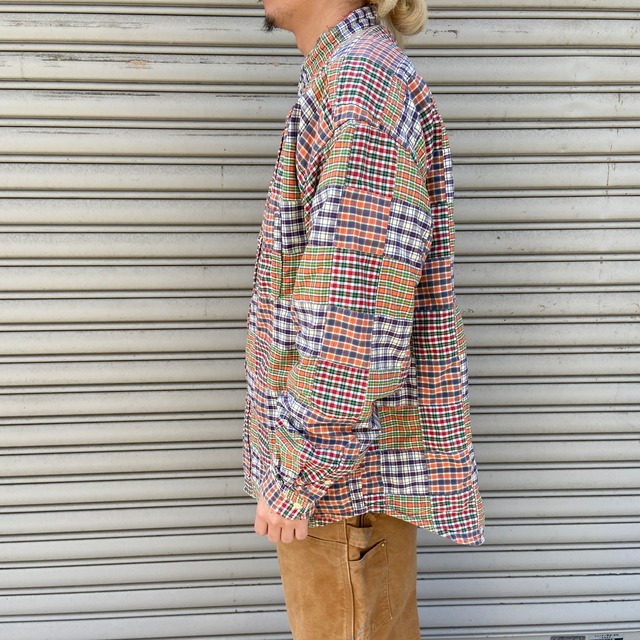 90s ジェイクルー　チェック柄パッチワークシャツ　巨人タグ　マルチカラー　XL