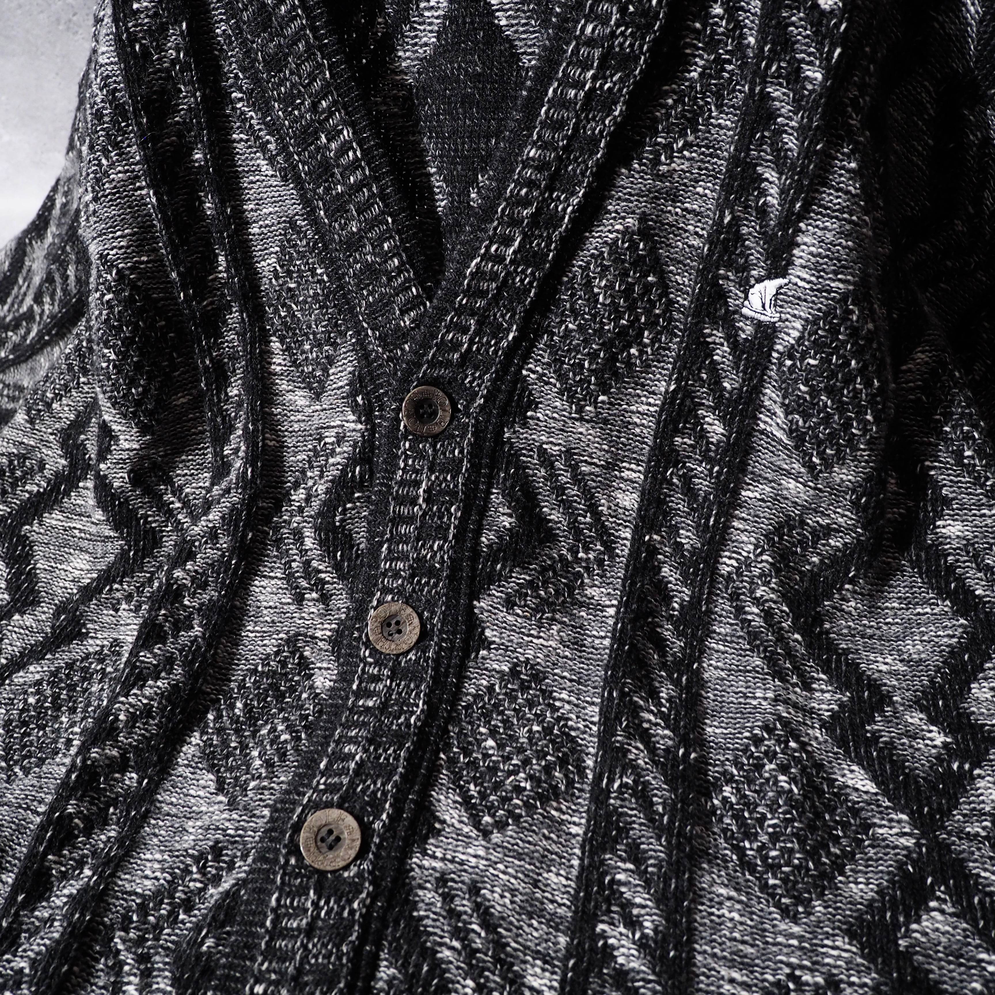 1990s " NORTH POLE " Zigzag pattern weaving vintage loose knit cardigan (made in Italy)