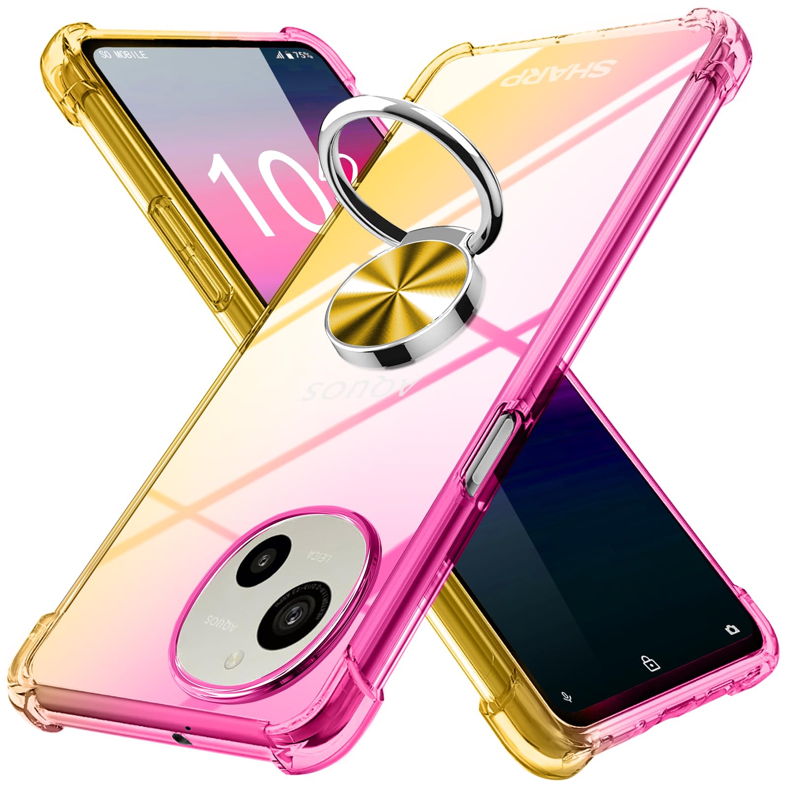YDIHIHO 適合 AQUOS R9 用のケース クリア リング TPU 耐衝撃 グラデーション色 ピンク/ゴールド