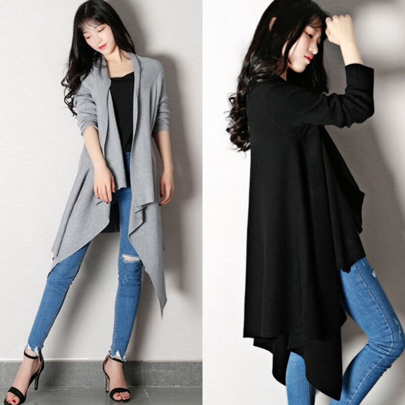 無地 ロング丈 アシンメトリー コーディガン