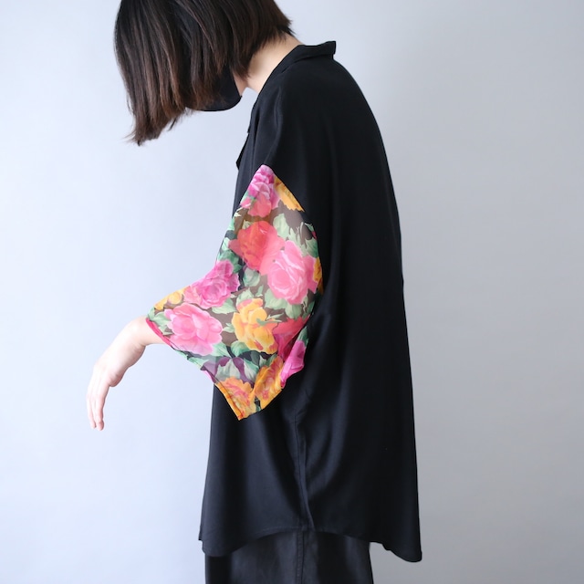 flower pattern sheer fabric sleeve design mode design shirt