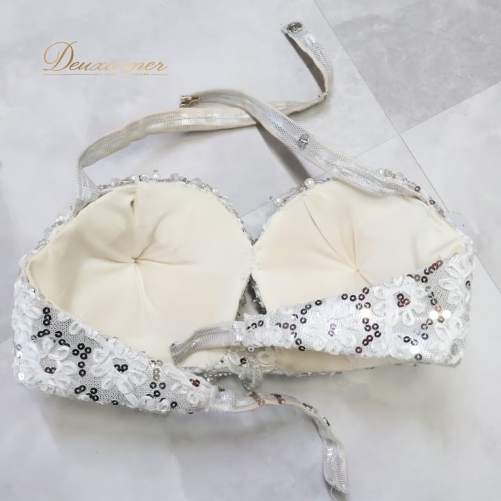 ベリーダンス オリエンタル 衣装 上下セット ホワイト系 白 シルバー