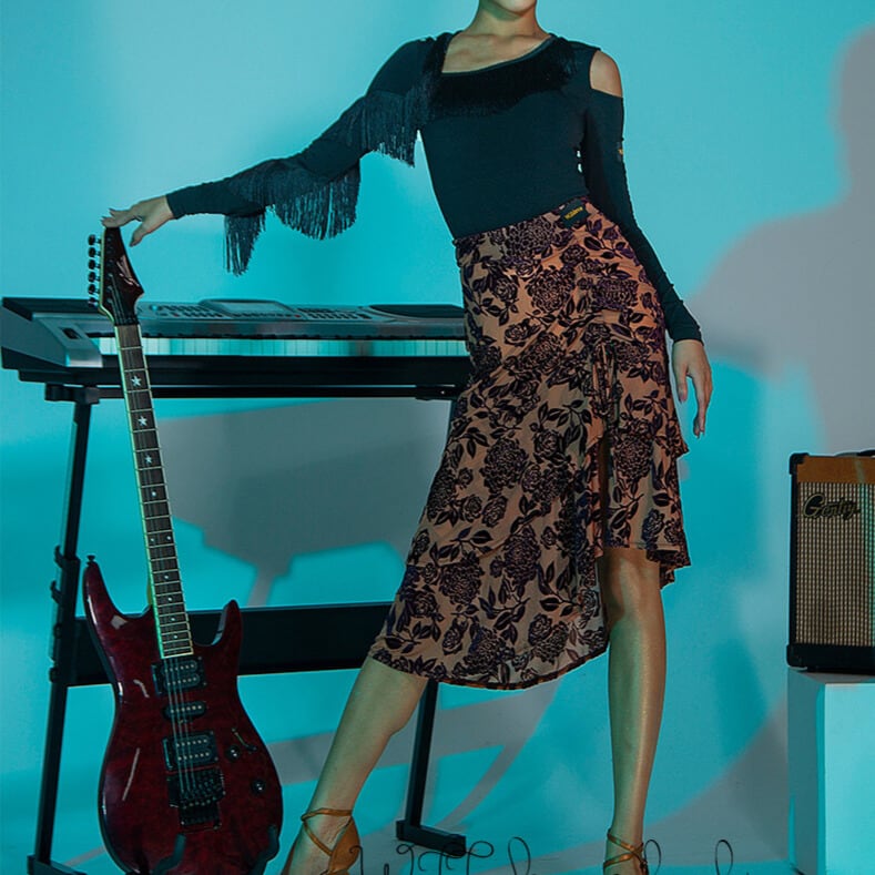 ドローストリング フラワー ミモレ スリットスカート ds1055