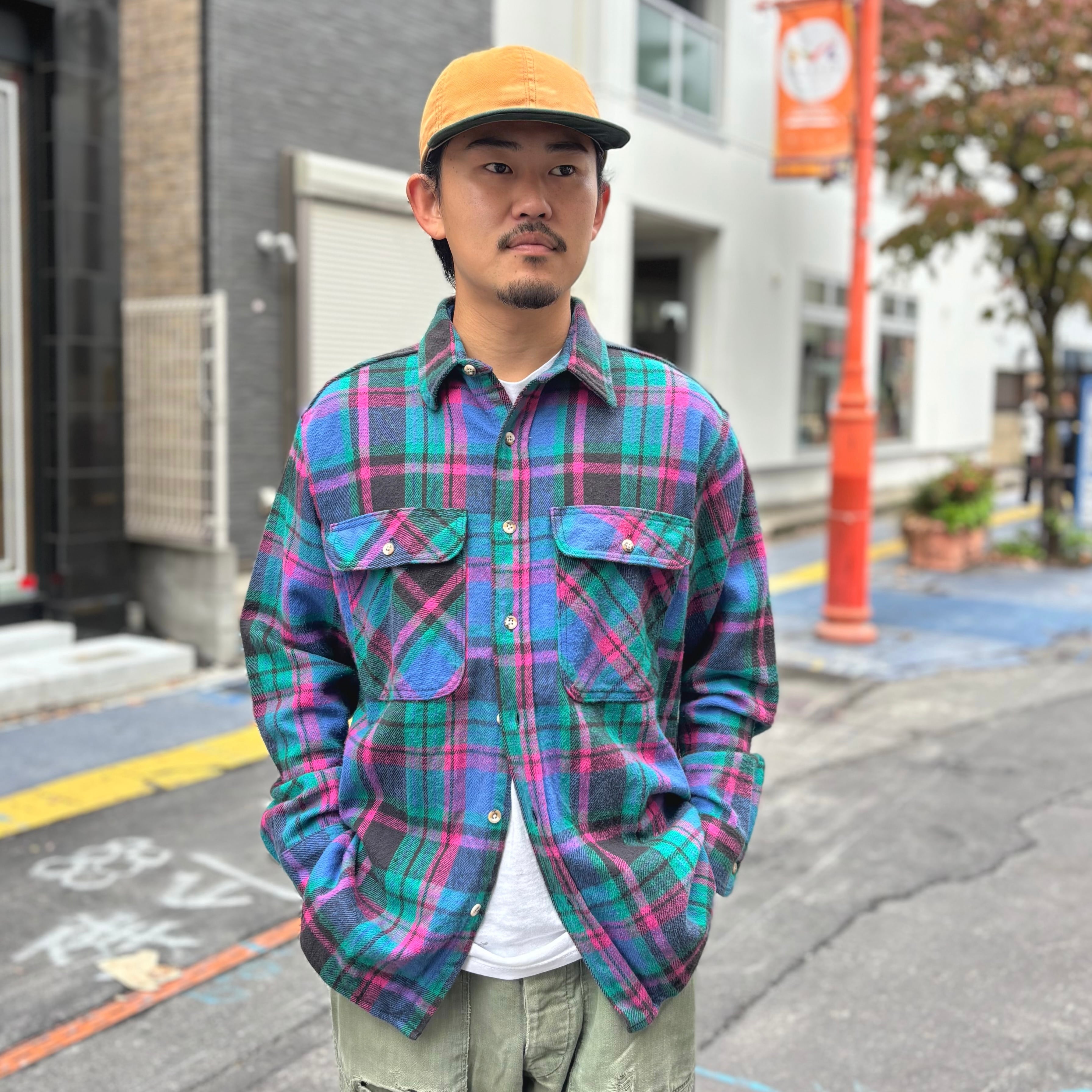 【90年代usa製、最高カラー】プライベートプロパティ古着ネルシャツFJ長袖L. 90's USA製 Private Property Heavy Flannel Shirt L / プライベート