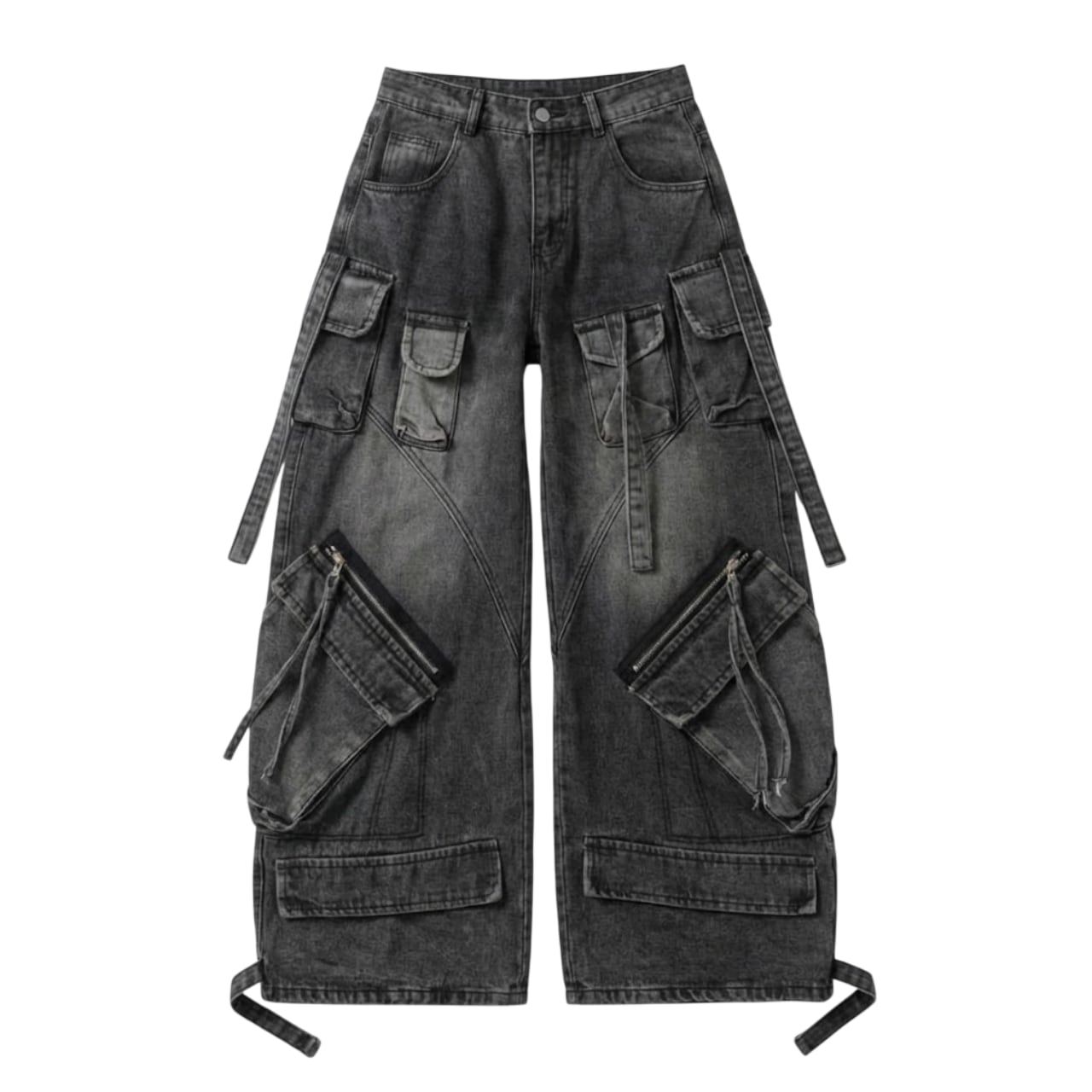 Street string multi pocket denim pants 0014