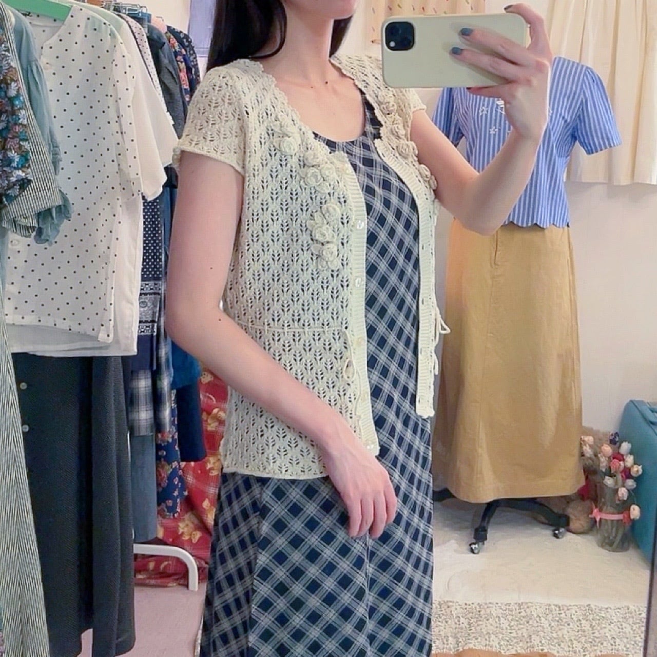 flower motif crochet knit cardigan