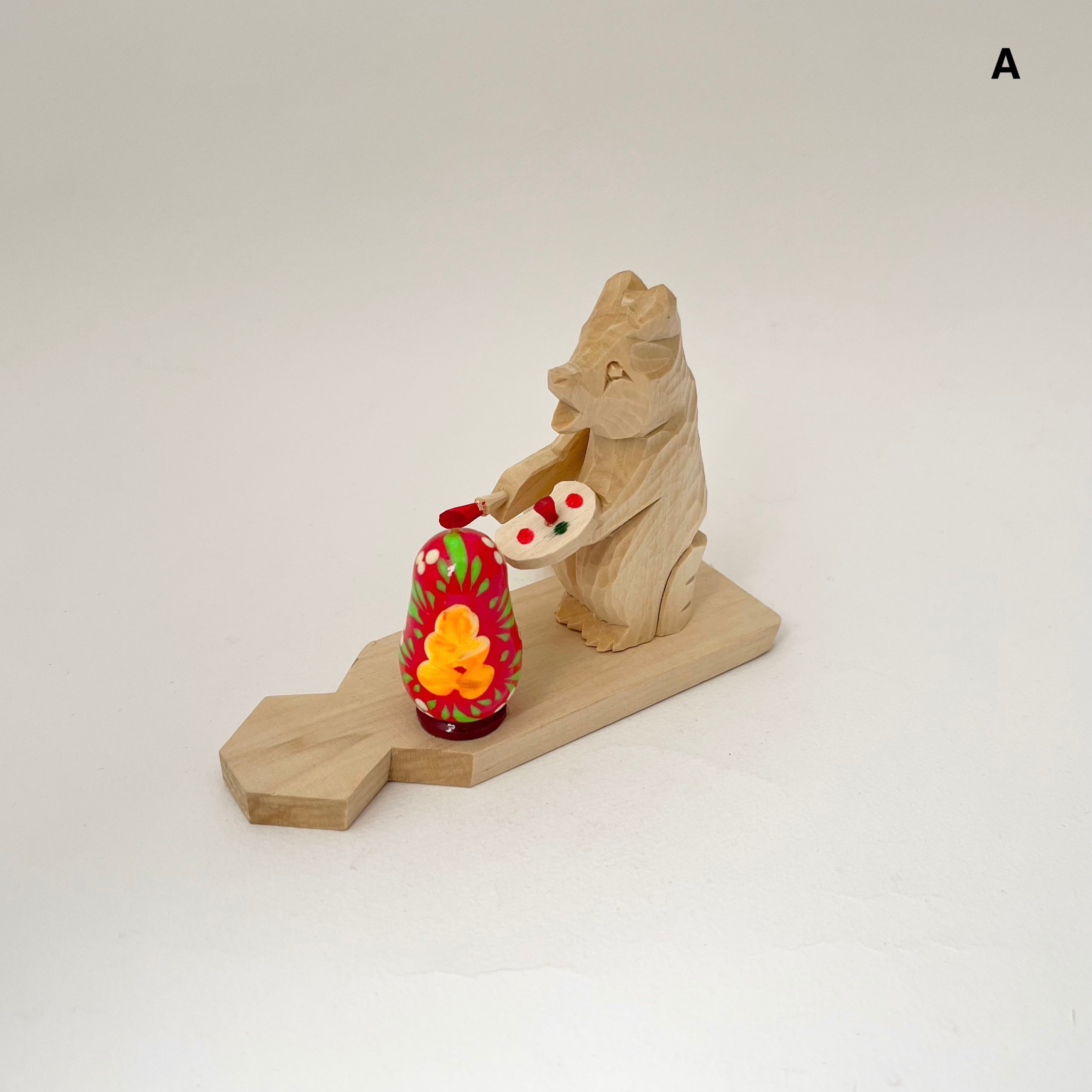 ボゴロツコエ木地玩具「クマのマトリョーシカ職人」桃色