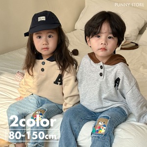 《取寄》フード付きポロトップス （全２色） QQMM 2024春 韓国子供服 トップス ポロシャツ フーディー カットソー