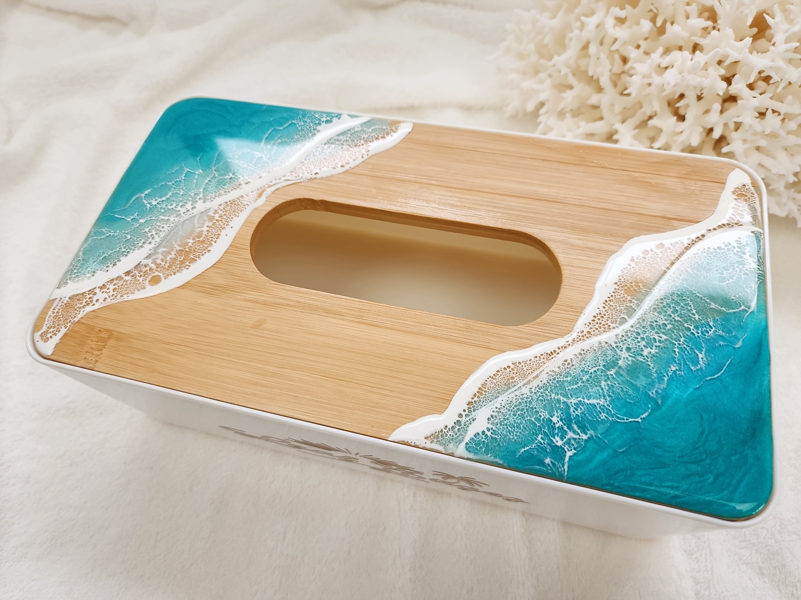 134.オーシャンレジンアート ティッシュBOX | Leaf Edgez