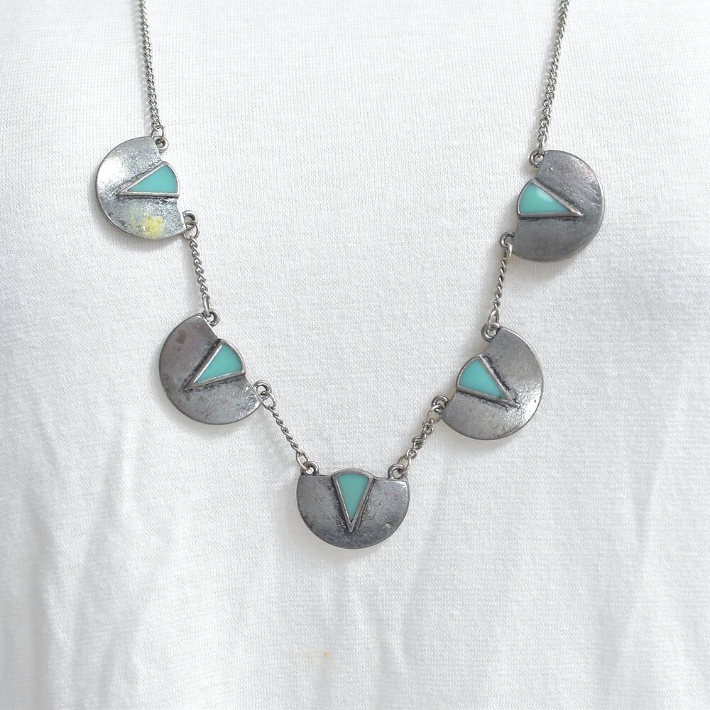 Plate Necklace 半円形プレート 三角形装飾 エンドレスチェーン ネイティブ調 放射状模様 ヴィンテージ ビンテージ 古着 メンズ シルバー