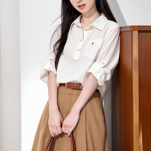 ハーフボタンロールアップスリーブシャツ ・75008