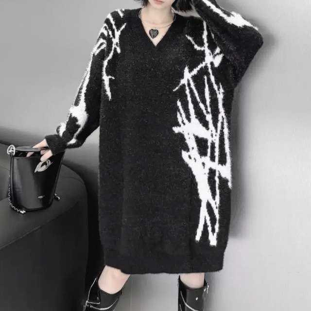 Thorn art knit dress C0731