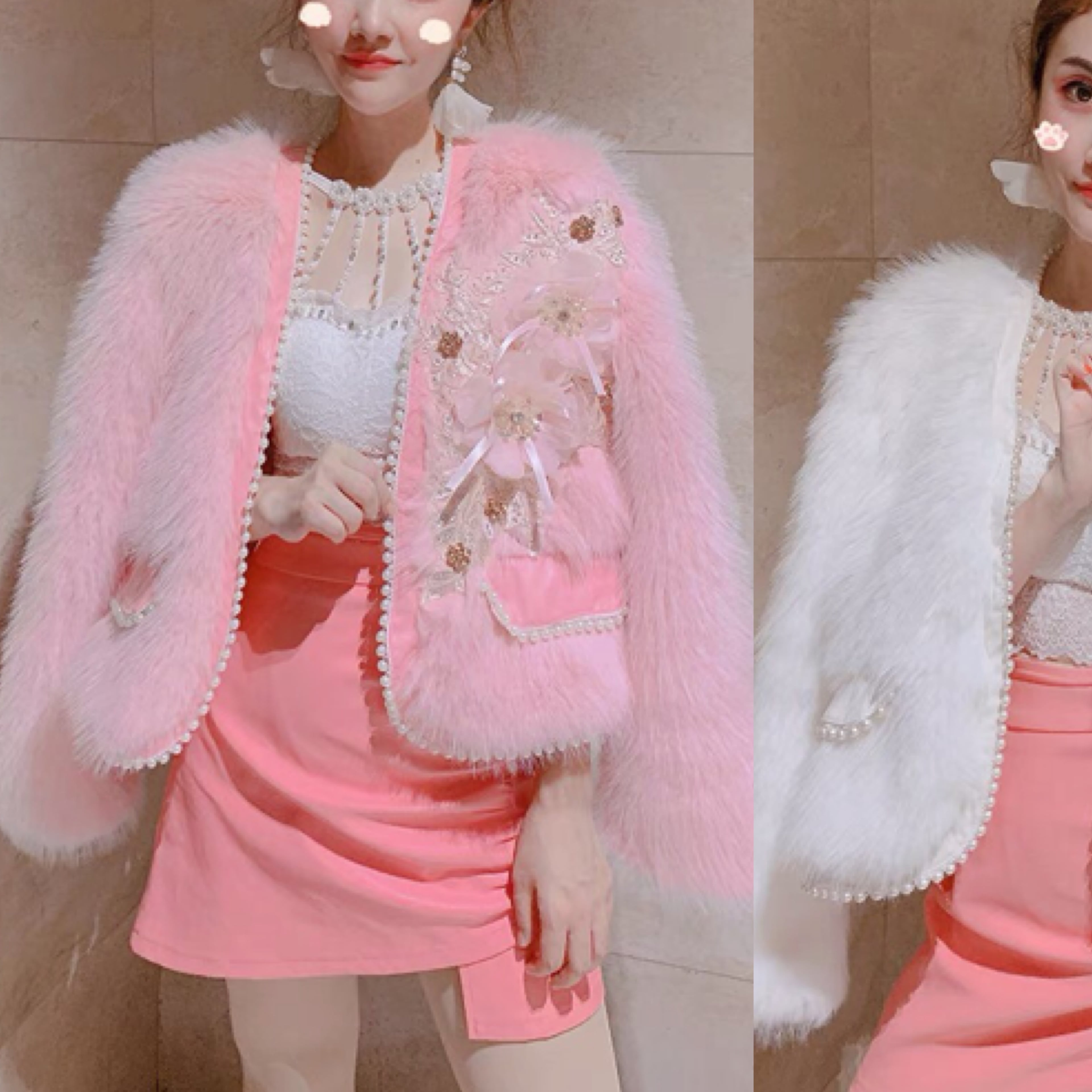 美品　PINK HOUSE　ピンクハウス　ファージャケット　リボン　白 2カラー 】白 ピンク ジャケット コート アウター ファー リボン