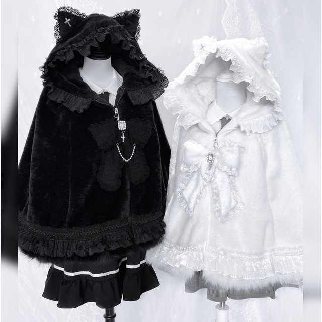 地雷系ネコミミファートリムケープコート