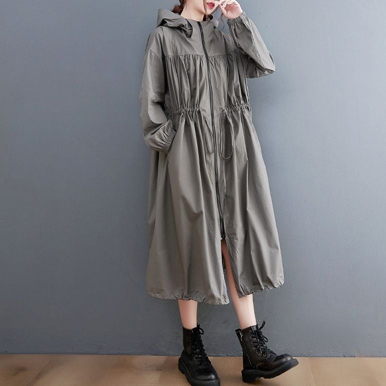 HOODED WAISTED LONG LENGTH COAT M-18326