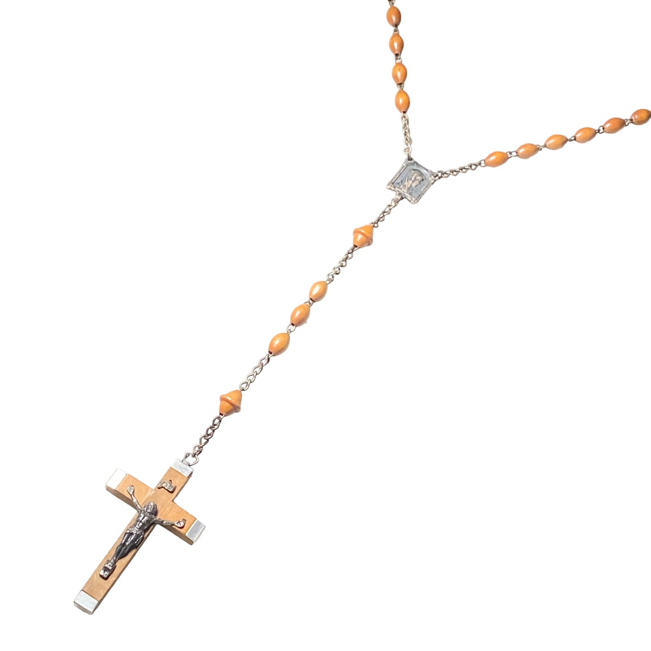 vintage wood beads Rosary necklace “Lourdes”