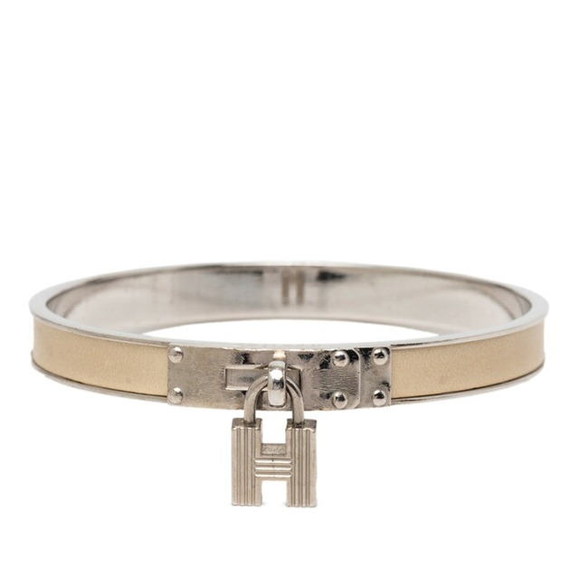 エルメス ケリー H カデナ バングル ブレスレット シルバー ベージュ メタル レザー レディース HERMES 【中古】