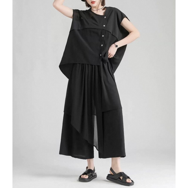 Asymmetric sheer layered pants C1536