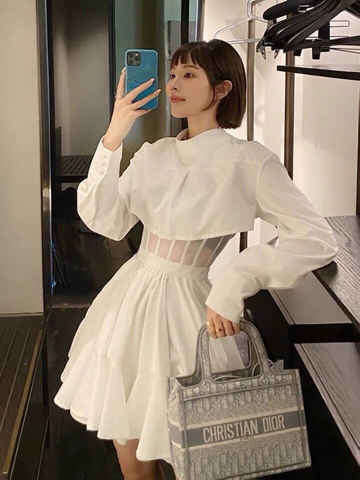 ワンホンコーデ 可愛い フェイクツーピースワンピース ホワイト S L Ib Sweet By Qoosilk ワンホンコーデ 可愛い フェイクツーピースワンピース ホワイト S L Ib Sweet By Qoosilk