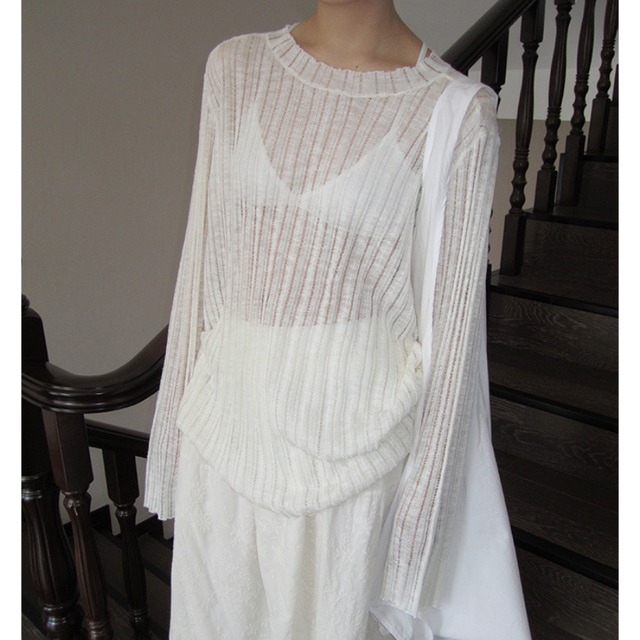 sheer knit long sleeve pullover L0577