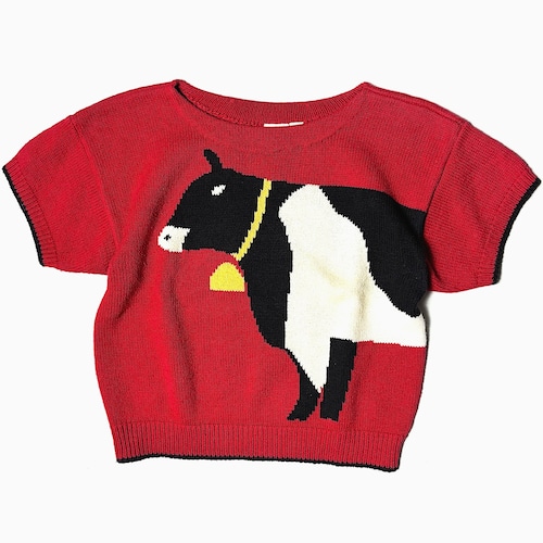 Vintage 80~90's【J.G. HOOK】"Cow" Short Sleeve Knit Sweater