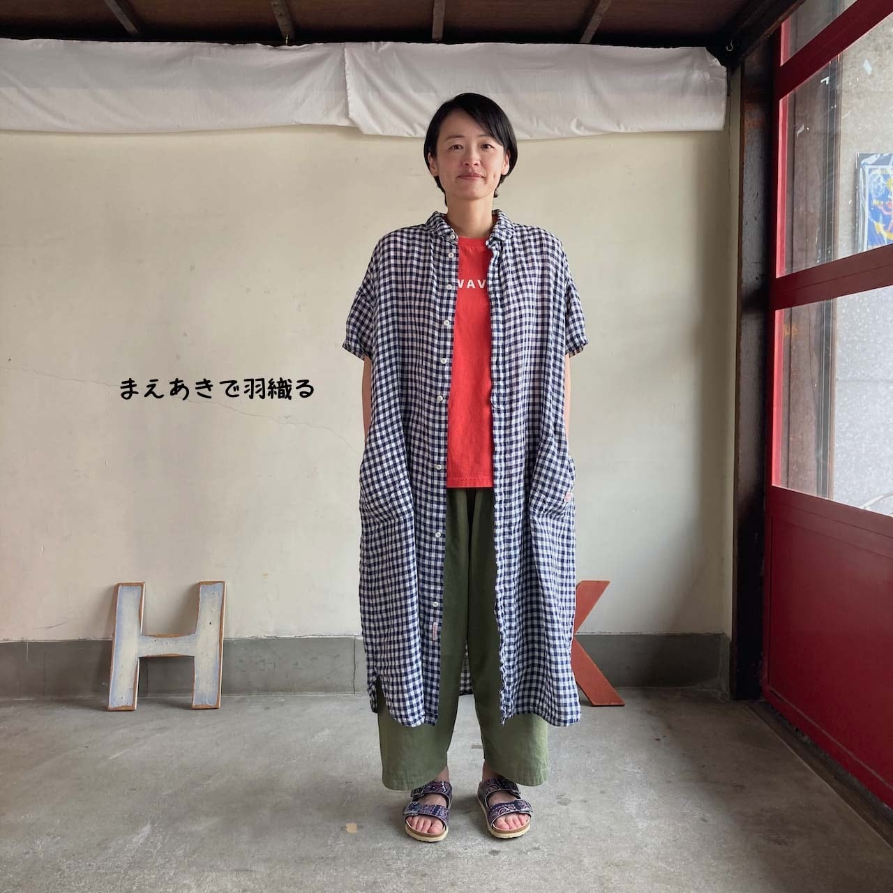 話題の快晴堂 リネン赤ノースリーブ涼しいワンピース やわらかい 