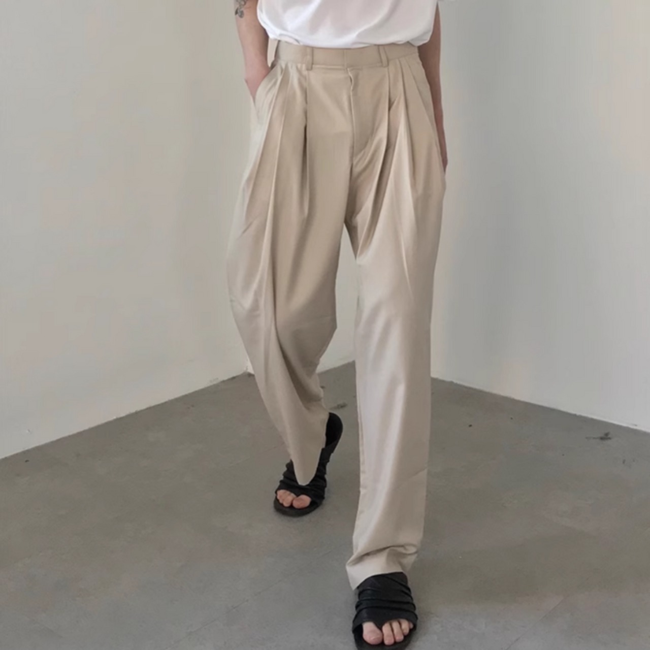 ルーズ立体プリーツモードパンツ　0780