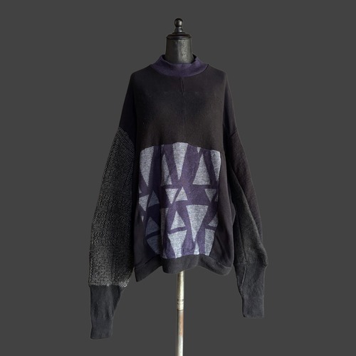 PANEL KNIT SWEATER – BLACK / PURPLE