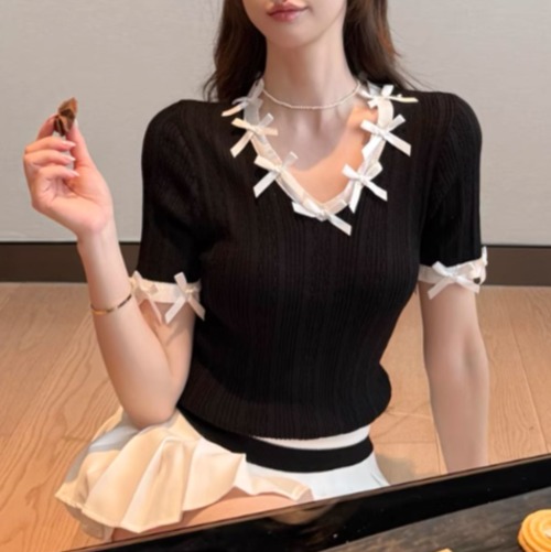 リボントリムラインニットトップス ・10515