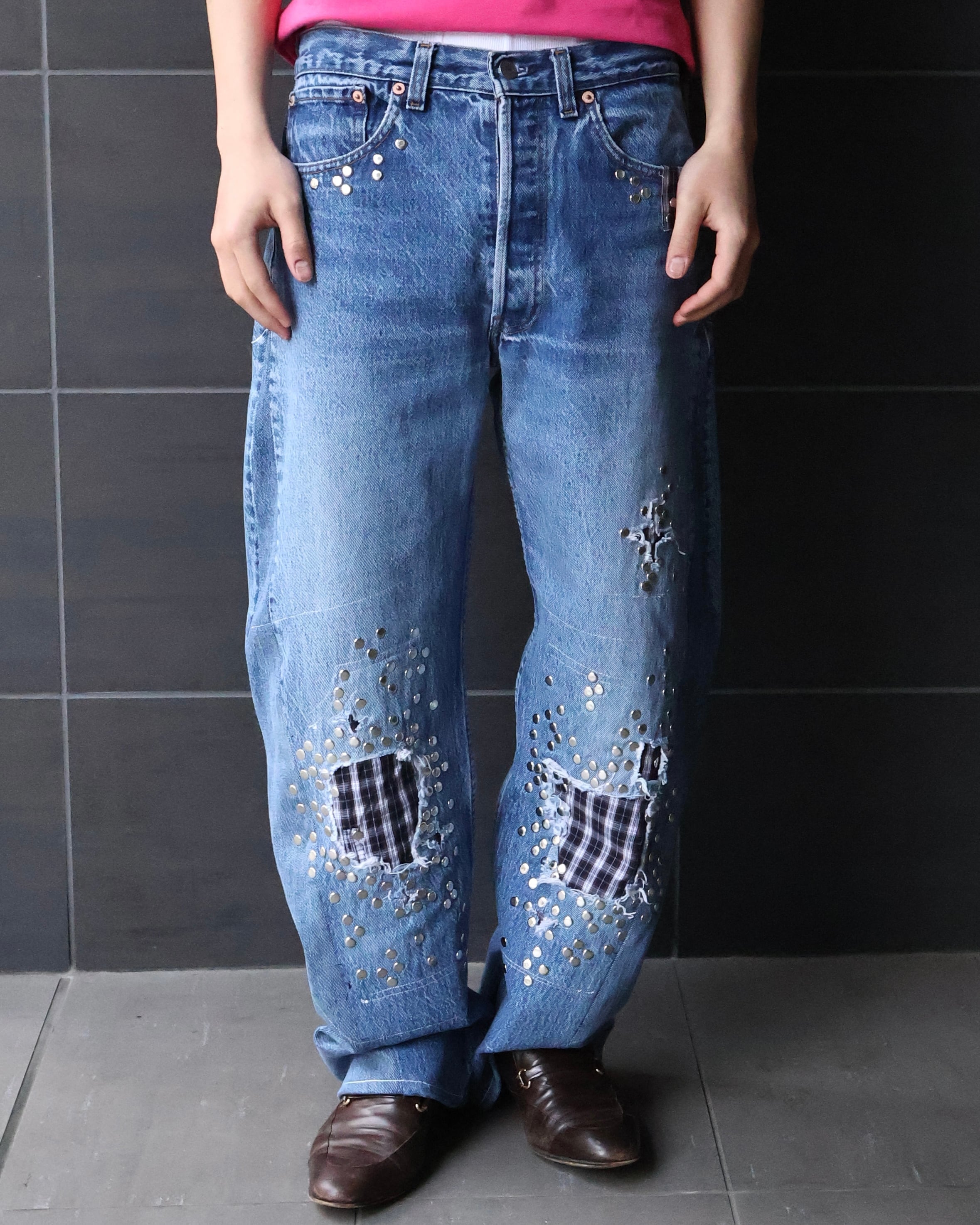 Hannah Creak】studded Jeans Wide Leg | blendmarket