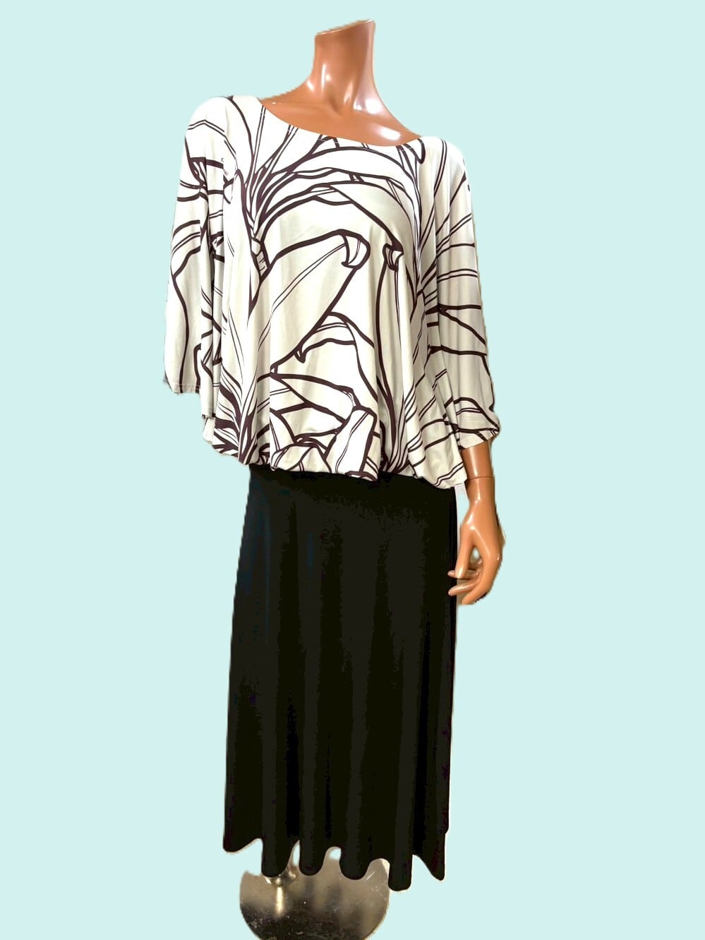 Wale'aチュニック ティーリーフ柄 ホワイトデイジー×テラコッタ