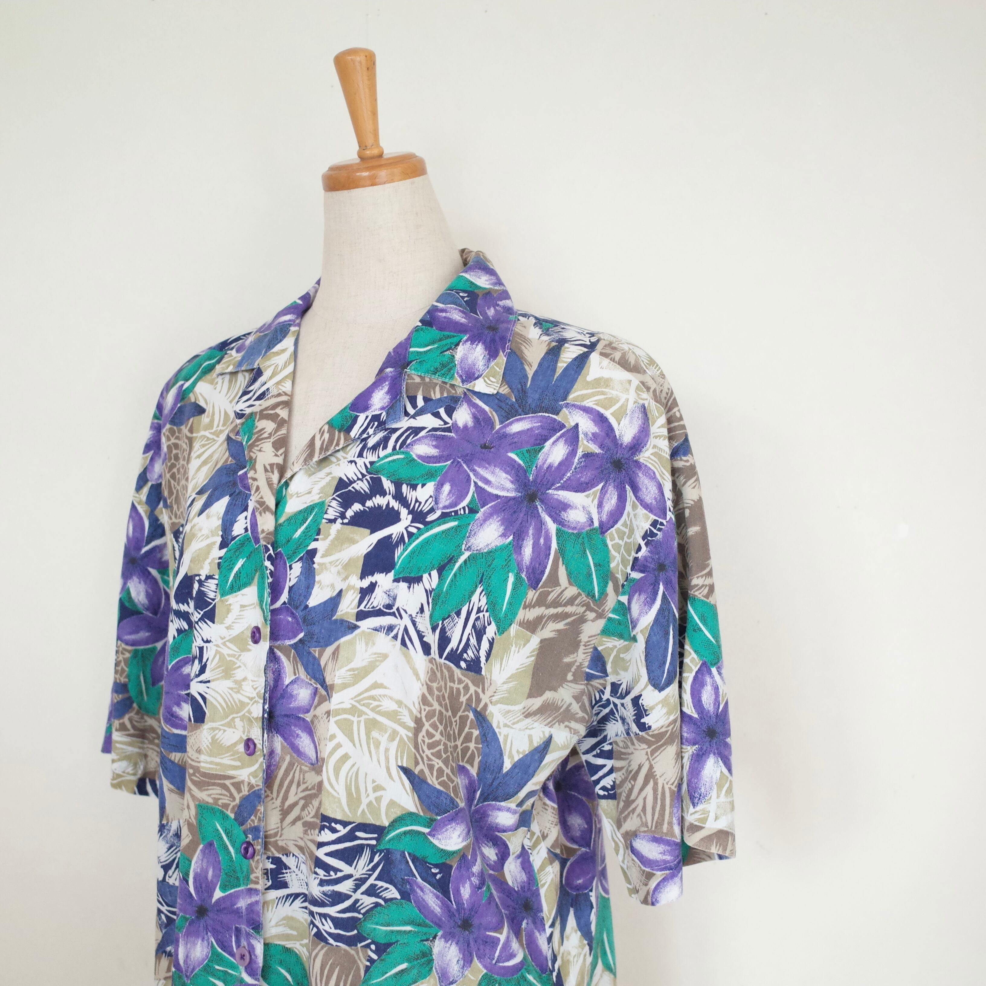 USA made botanical print open collar shirt