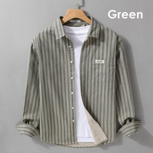 【M-3XL】Vintage Stripe Long Sleeve Shirt / ヴィンテージ ストライプ 長袖 シャツ