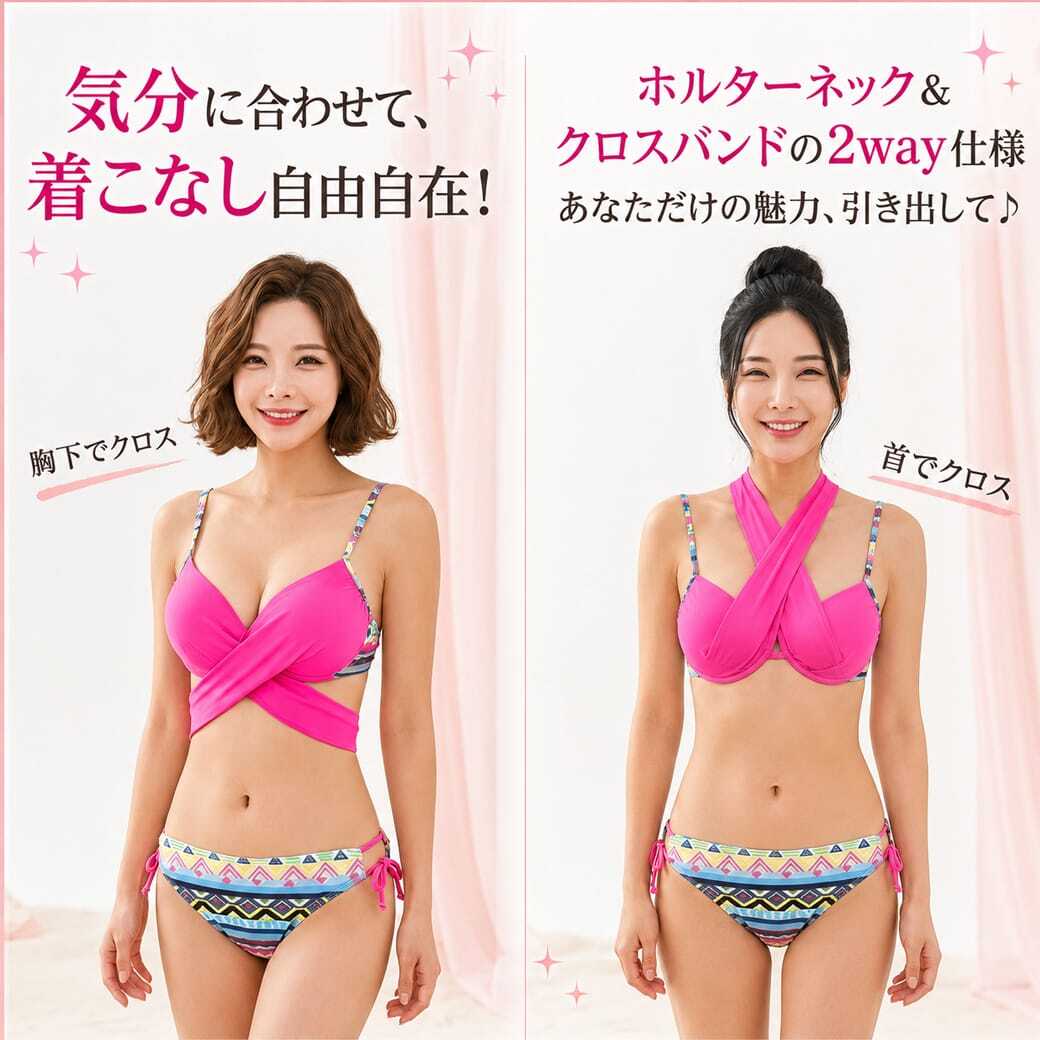 レディース水着 ビキニ セクシー トライバル柄 エスニック柄 クロス