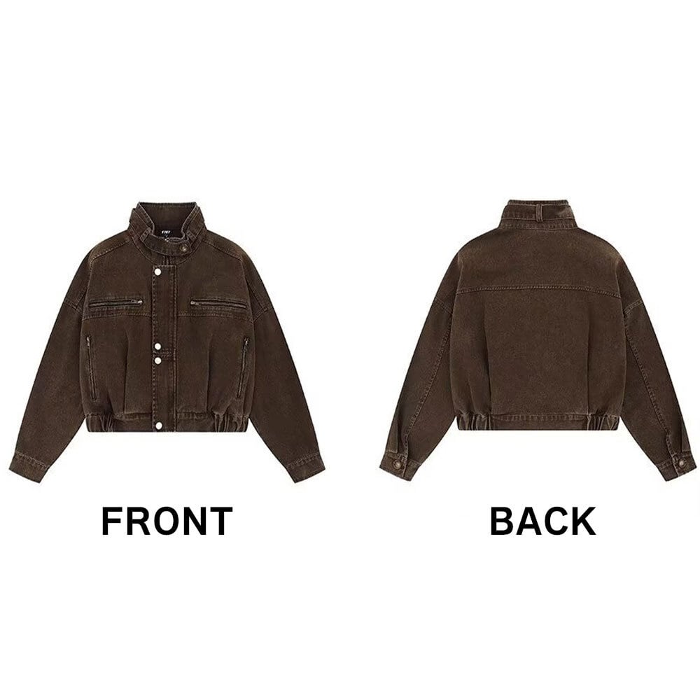 【送料無料】 ショート ジャケット レディース 春秋冬 アウター アメカジ レトロ 大人 カジュアル きれいめ ゆったり 羽織り スタンドカラー 丈夫 厚手 大人可愛い 大人女子