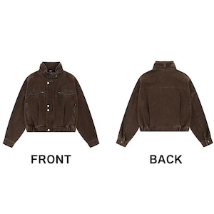 【送料無料】 ショート ジャケット レディース 春秋冬 アウター アメカジ レトロ 大人 カジュアル きれいめ ゆったり 羽織り スタンドカラー 丈夫 厚手 大人可愛い 大人女子