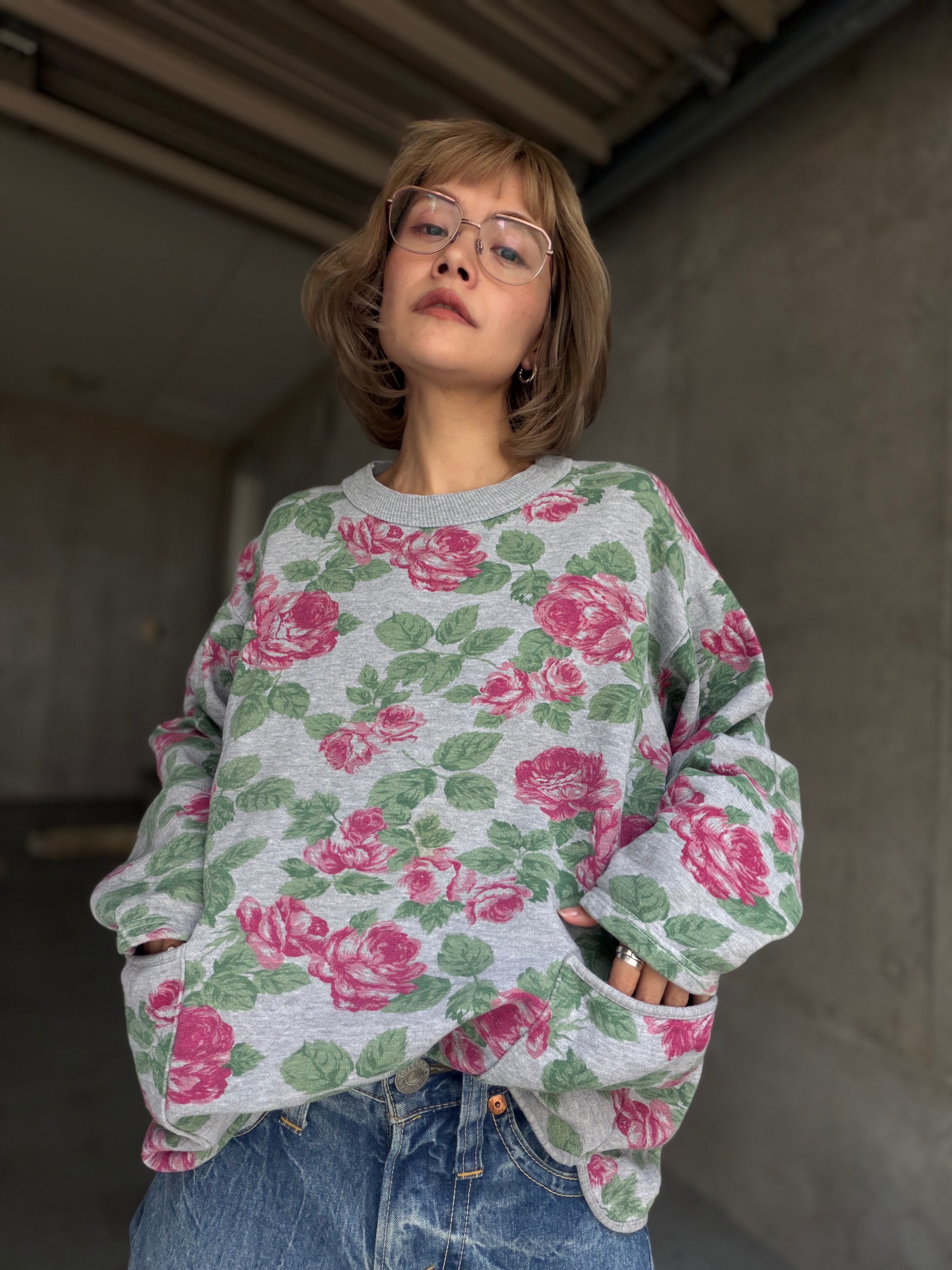 (CS2545)Rose print sweat made in Italy
