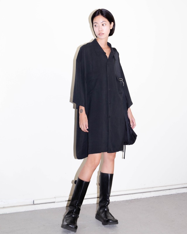 1990s open collar double flap pocket silk over shirt