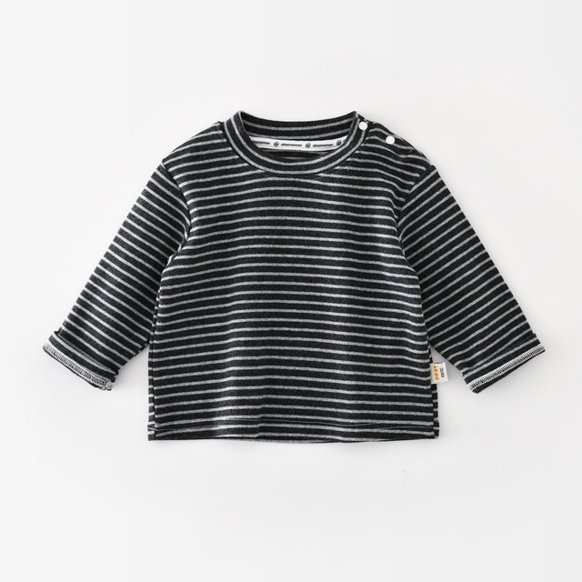 【73-120】秋ストライプTシャツ肩ボタン開きコーディネート男の子 ベビー キッズ