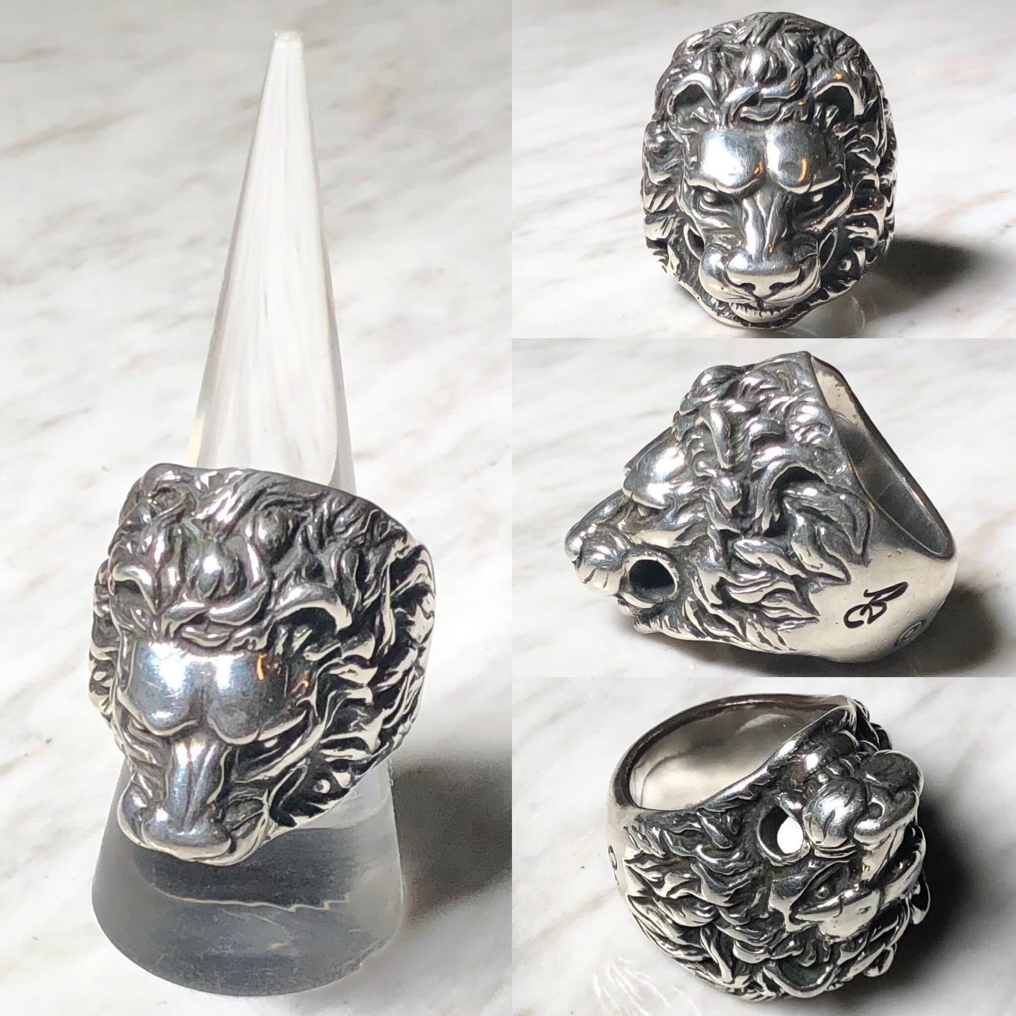 BILL WALL LEATHER lion motif heavy gauge silver ring | NOIR ONLINE