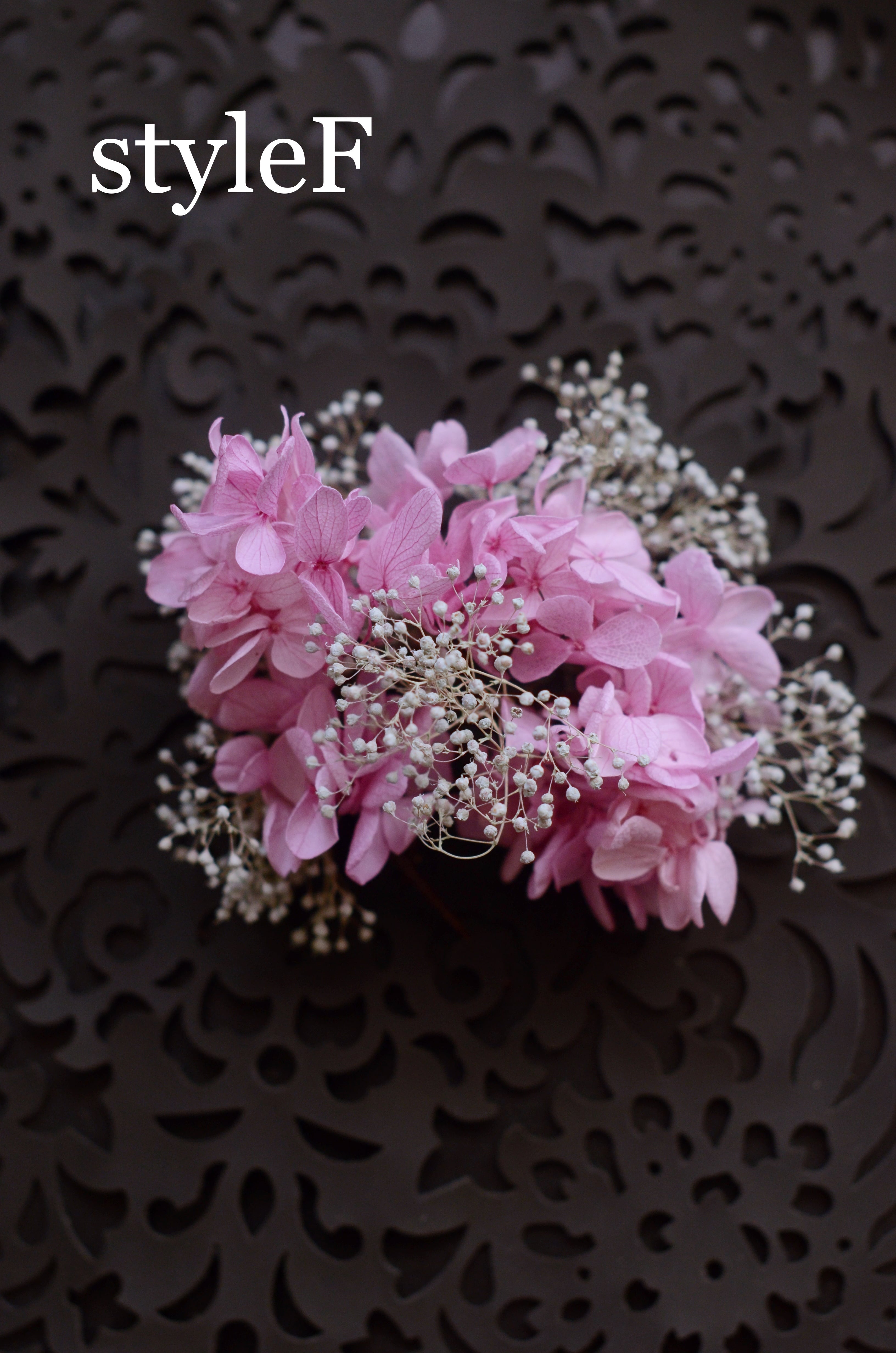 チュールリボンとあじさいとかすみ草のヘッドドレス shabby garden